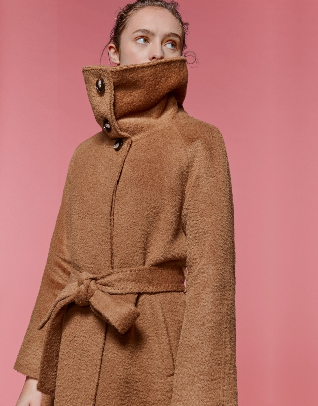 Beige coat with wrap-around collar