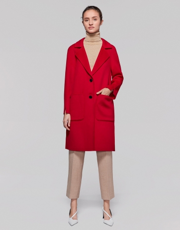 Long red poppy wool coat