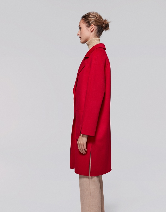 Long red poppy wool coat