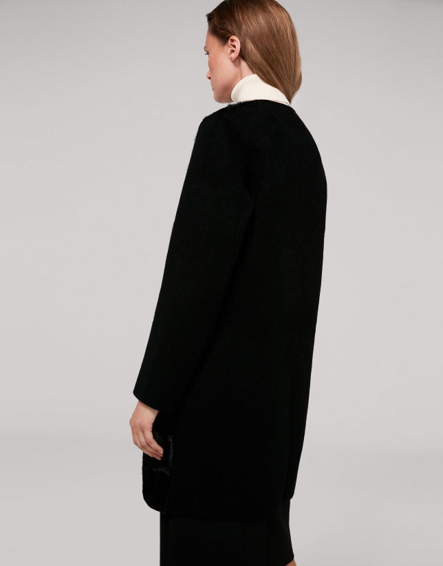 Black wool coat with goatskin front