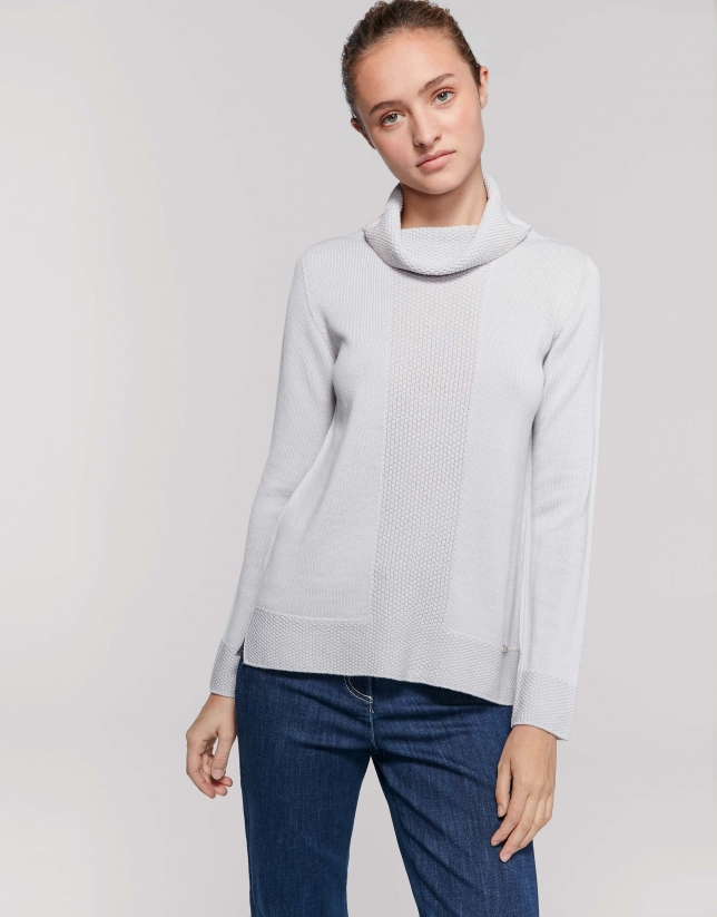 Silver gray wool sweater with turtle-neck collar