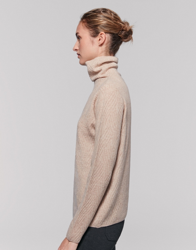 Vanilla wool/cashemre sweater with appliqué