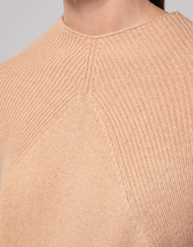 Jersey lana hombro acanalado avellana