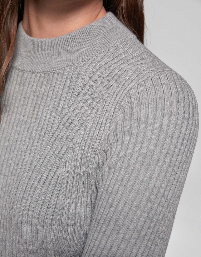 Smokey gray cotton knit sweater