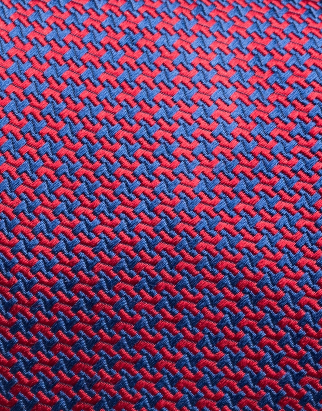 Deep blue and red houndstooth silk tie