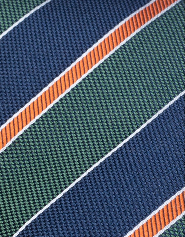 Corbata seda rayas verde, marino y naranja