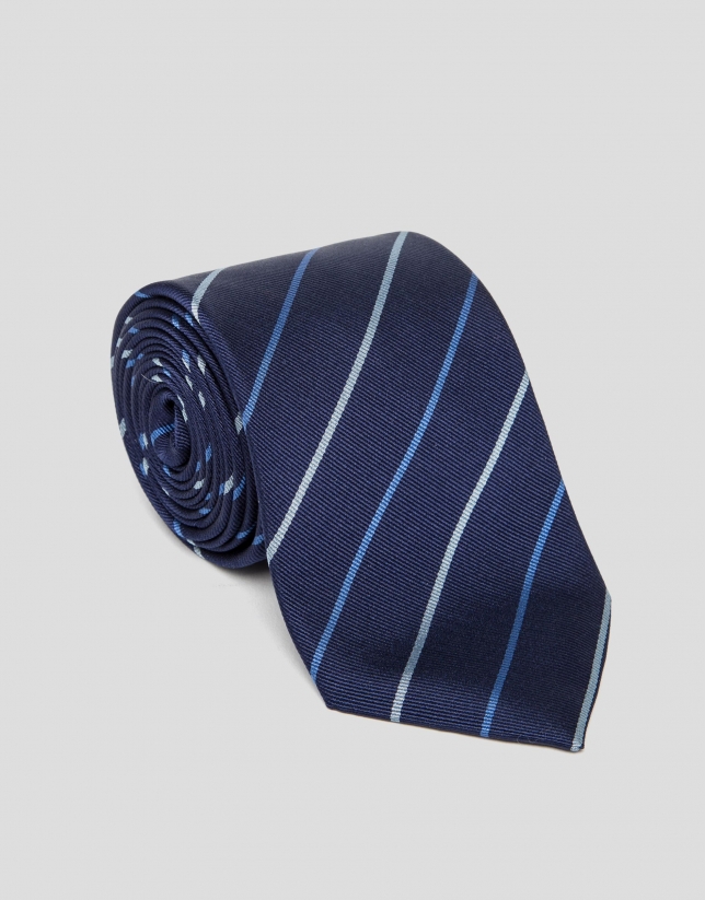Corbata seda azul con rayas