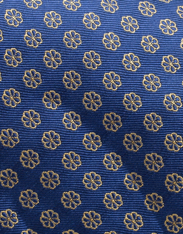 Corbata seda azul con flores amarillas