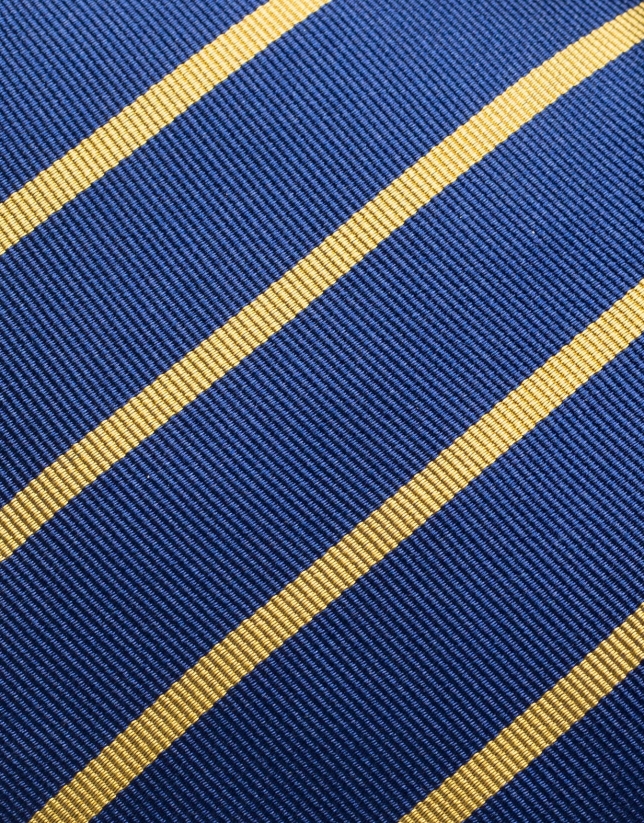Blue silk tie with yellow stripes