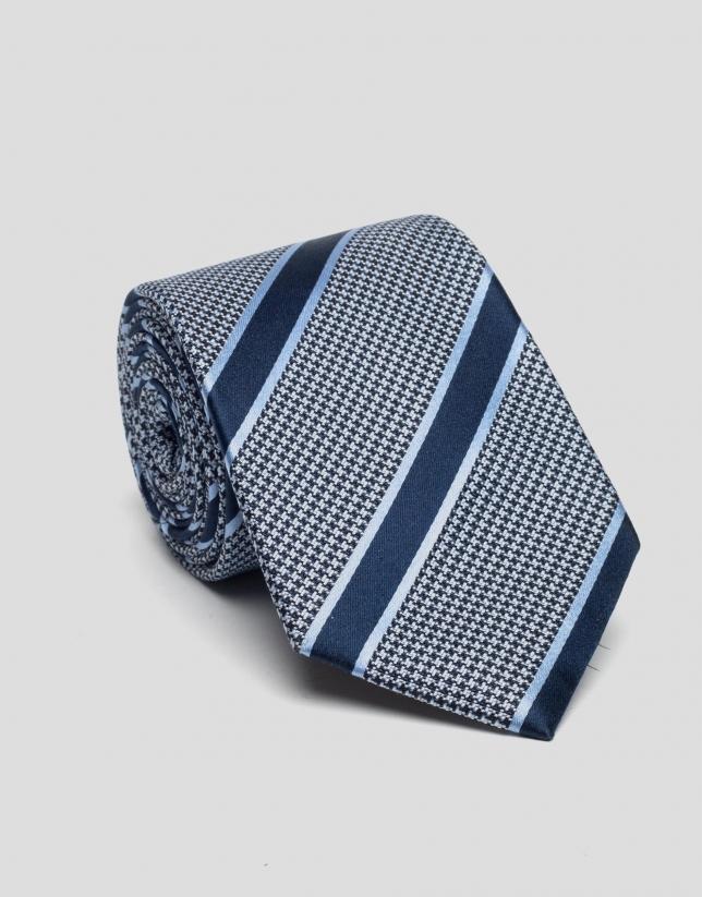 Corbata seda pata de y rayas tonos azules | Roberto Verino