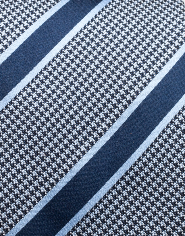 Blue houndstooth and striped silk tie