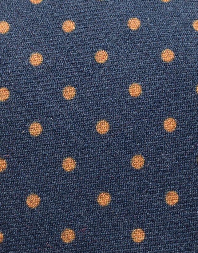 Corbata lana azul con topos dorados