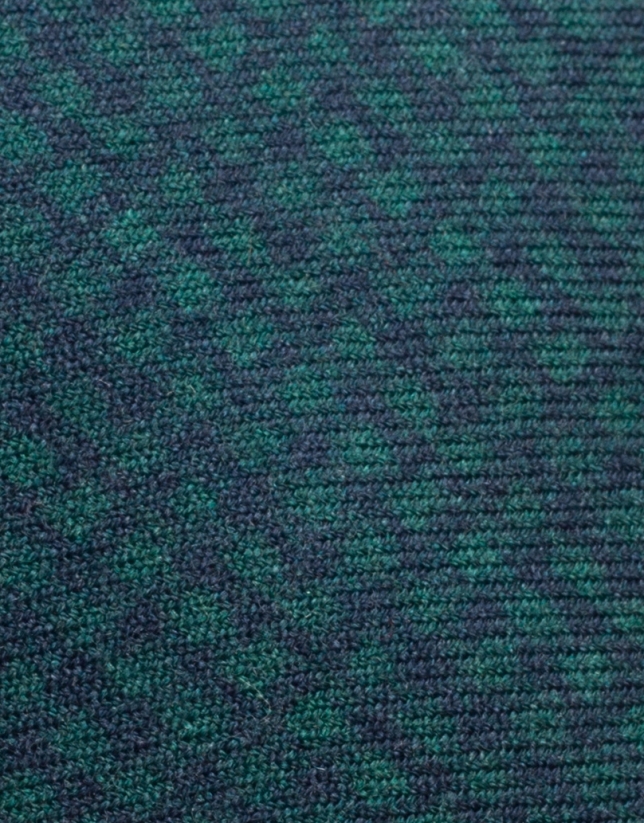 Navy blue and green diamond wool tie