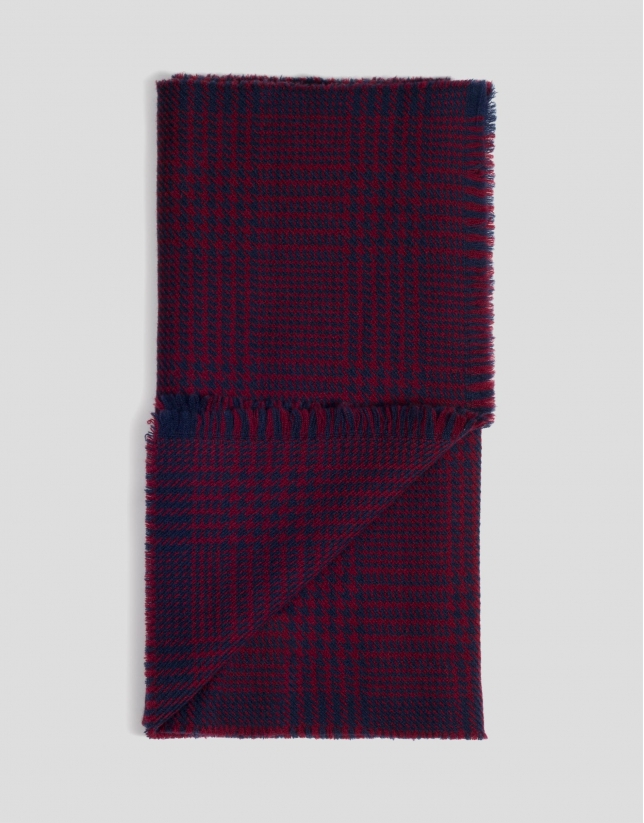 Blue and burgundy checked scarf