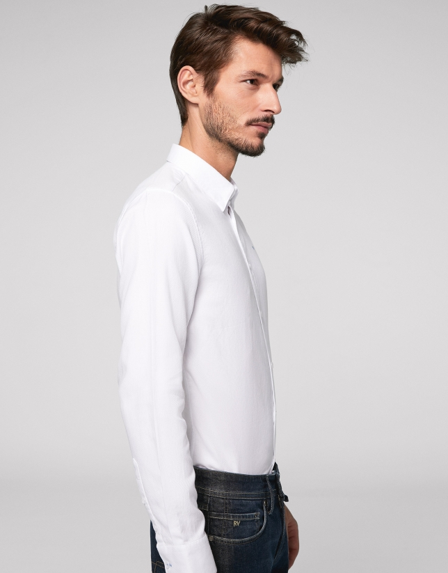 White Panama slim fit cotton shirt