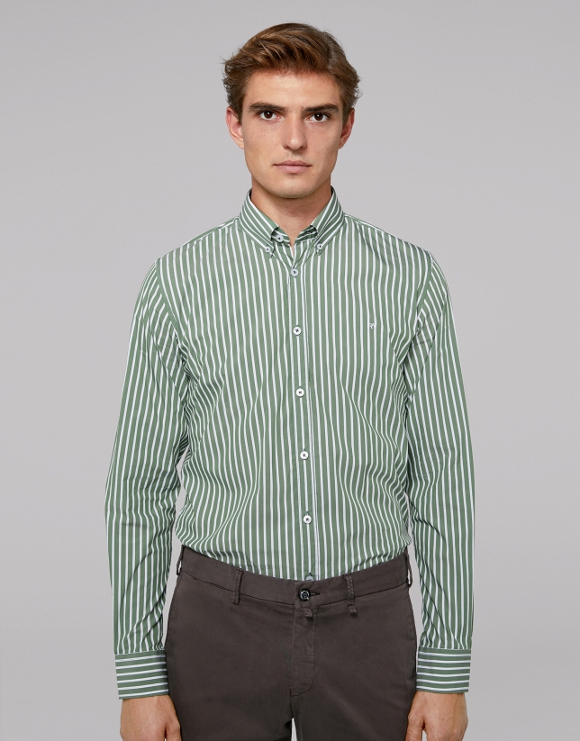 Green, wide striped sport shirt