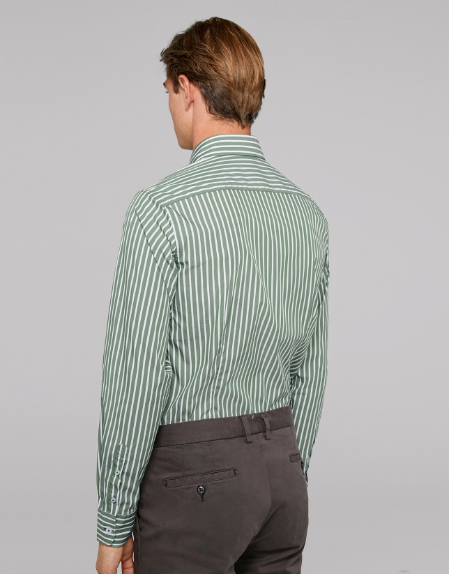 Green, wide striped sport shirt