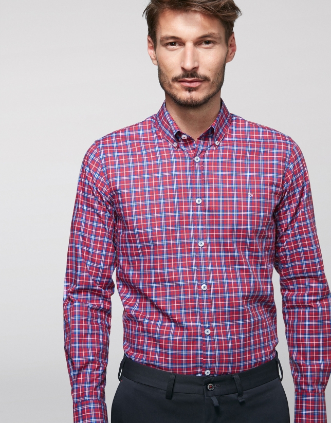 Red, white and blue checked sport shirt