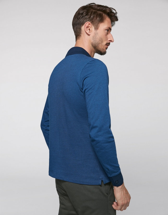 Blue geometric print jacquard polo shirt