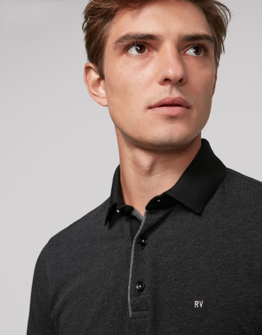 Gray geometric print jacquard polo shirt