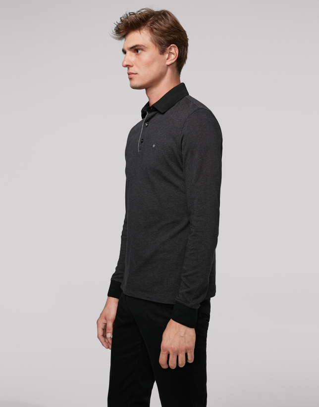 Gray geometric print jacquard polo shirt