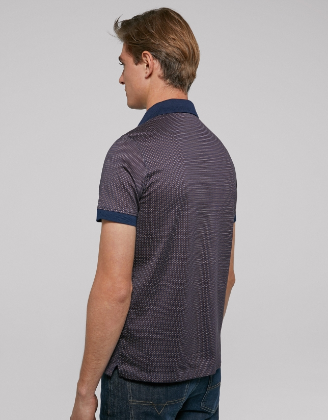 Brown and blue geometric print polo shirt