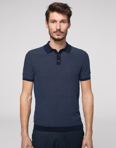 Navy blue and deep blue high twist cotton polo shirt