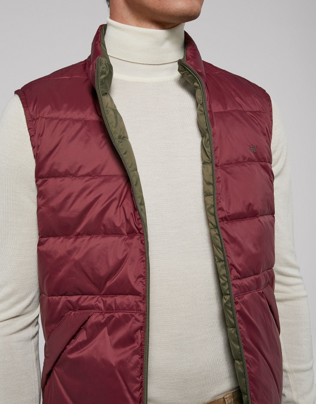 Khaki and burgundy, reversible, sport vest