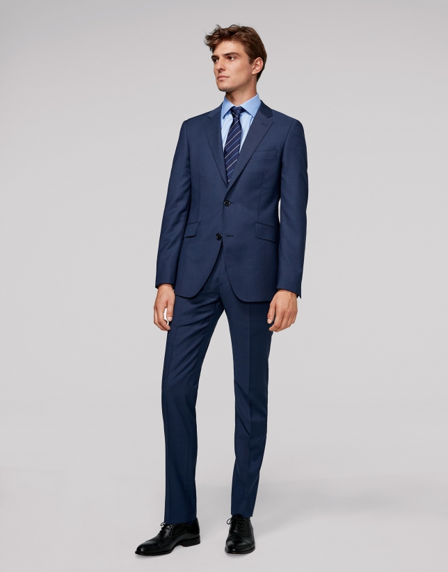 Fake plain deep blue slim fit suit