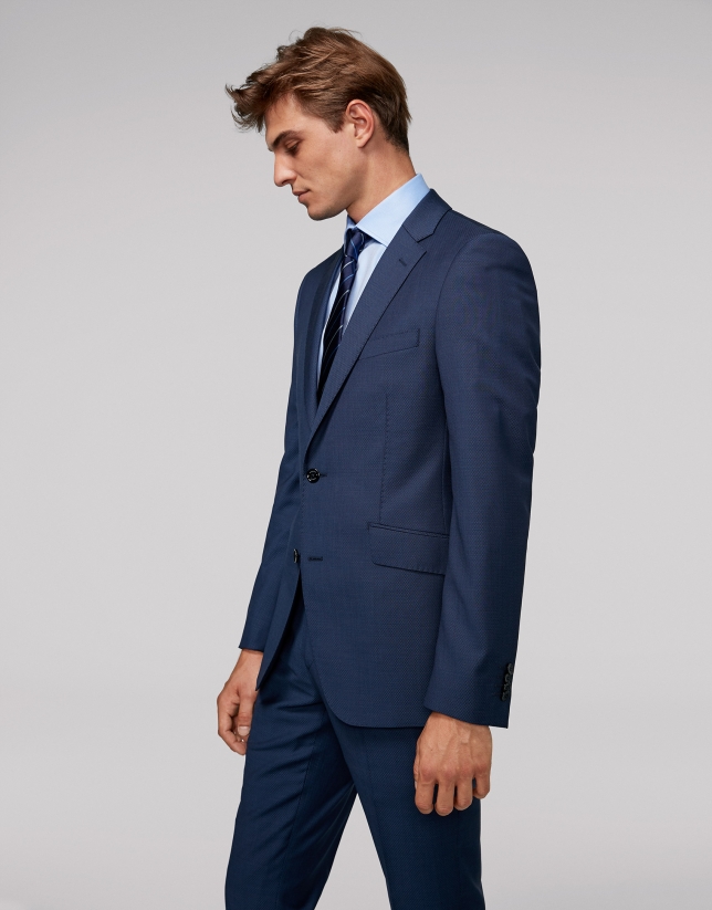 Fake plain deep blue slim fit suit