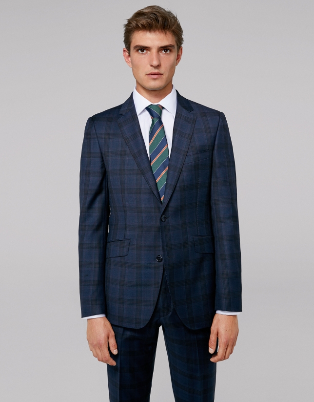 Navy blue checked, slim fit suit