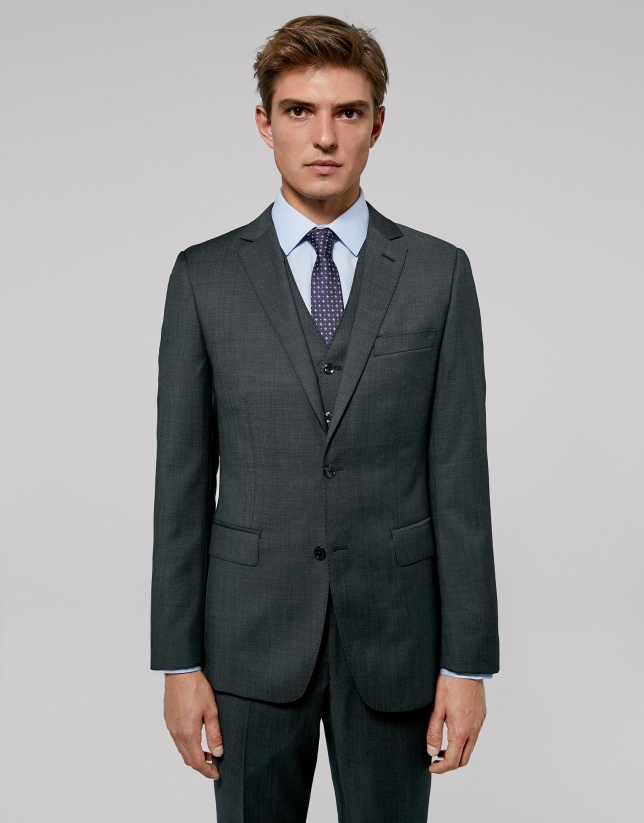 Traje slim fit falso liso gris oscuro