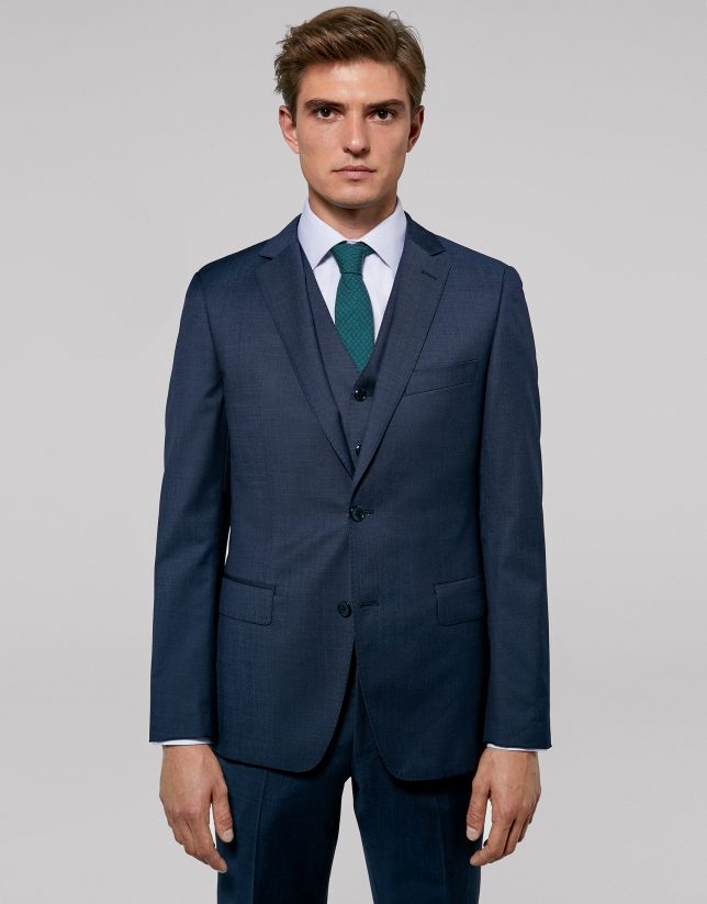 Fake plain blue slim fit suit