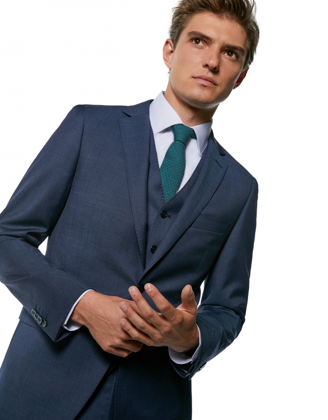 Fake plain blue slim fit suit