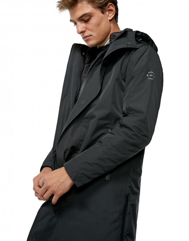 Black tech fabric, 2 in 1 trench coat