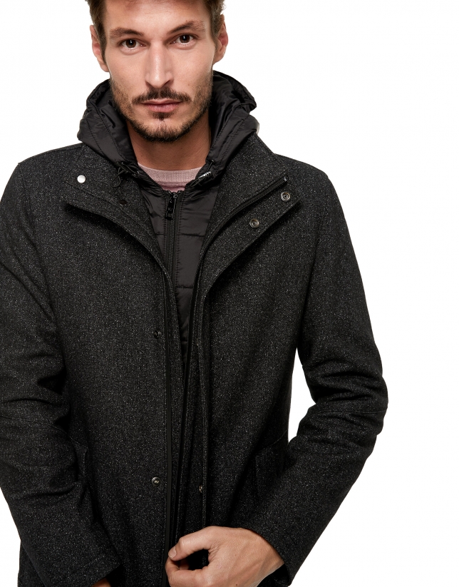 Abrigo lana gris con capucha