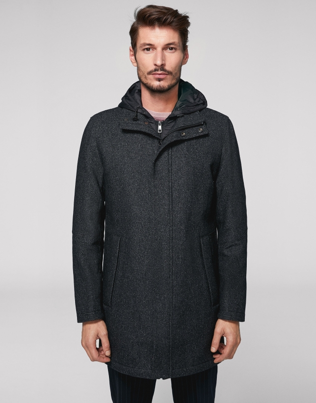 Abrigo lana gris con capucha