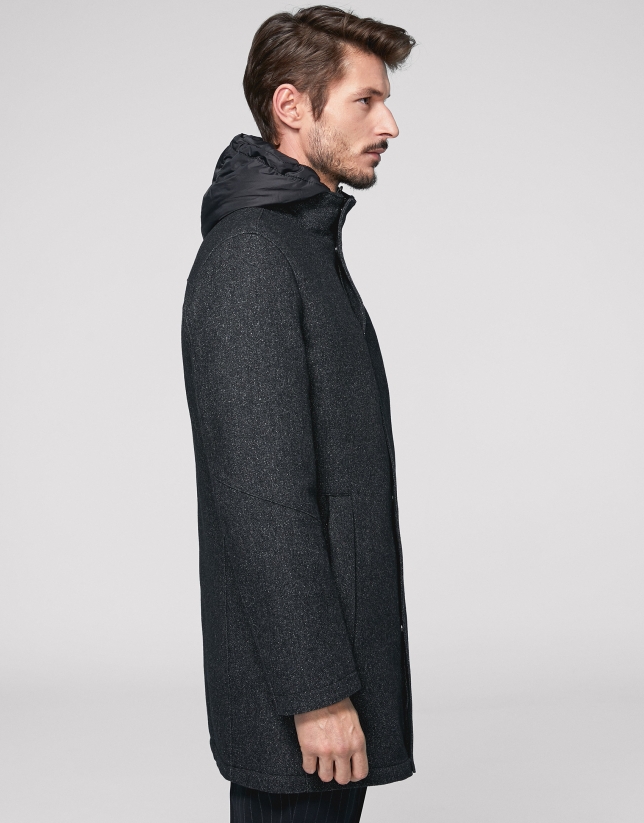 Gray wool coat with hood
