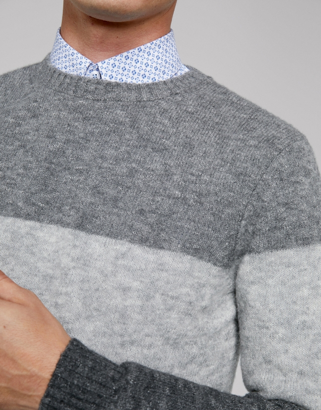 Gray melange color-block sweater