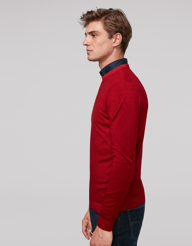 Jersey cuello caja lana tintada rojo