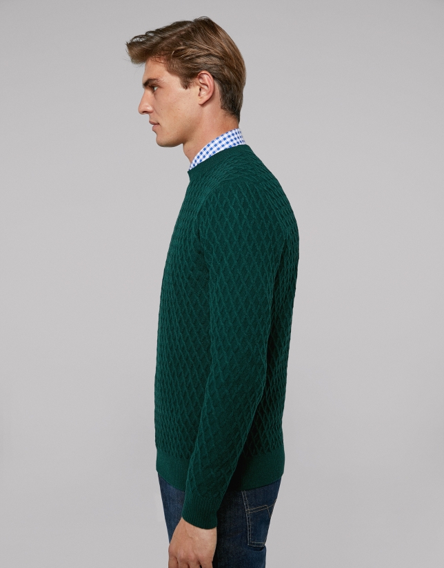 Green wool sweater with design