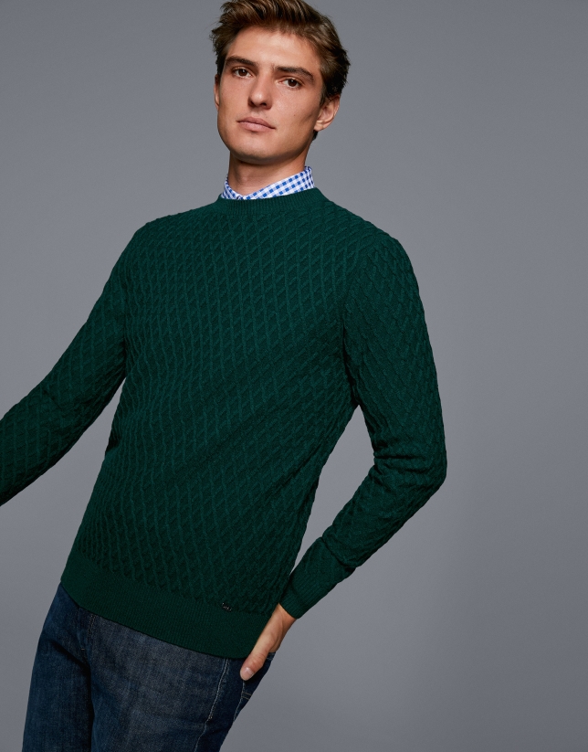 Green wool sweater with design