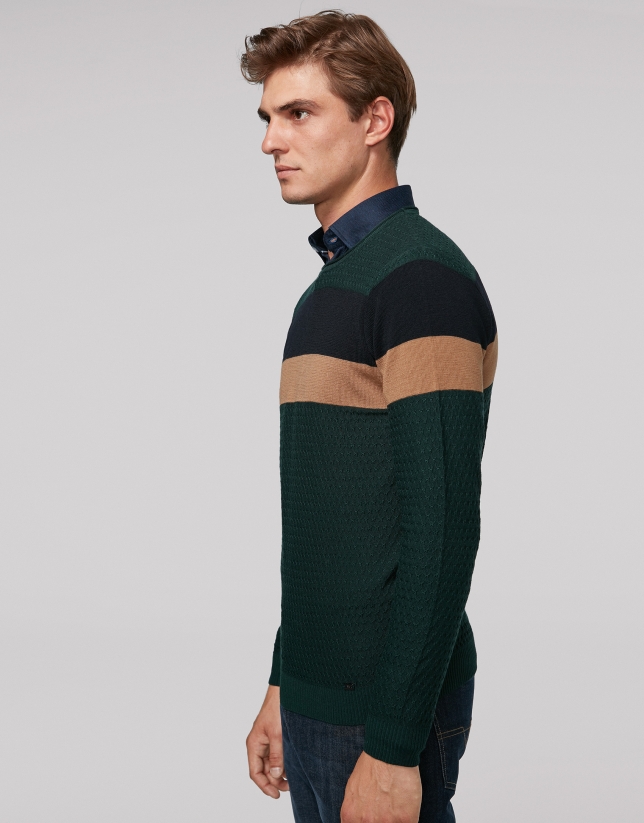 Green wool sweater with stripes