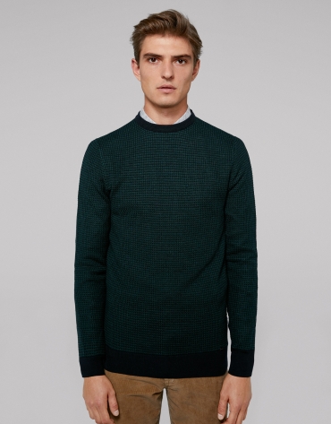 Navy blue and green wool sweater