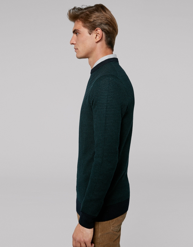 Jersey lana bicolor marino y verde