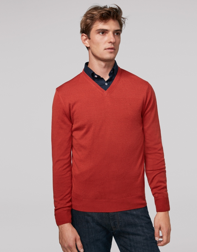 Tile wool sweater with V neck