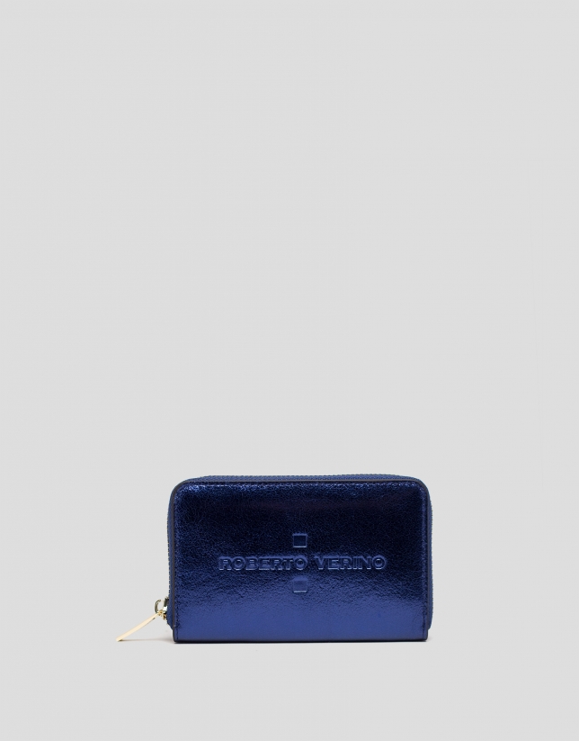 Blue metalized leather wallet