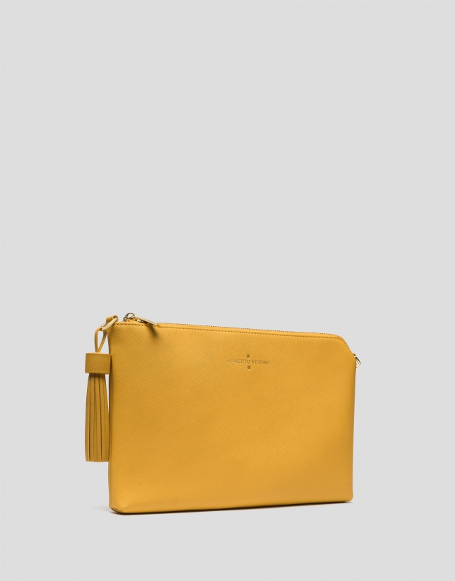 Mustard Lisa Saffiano clutch bag