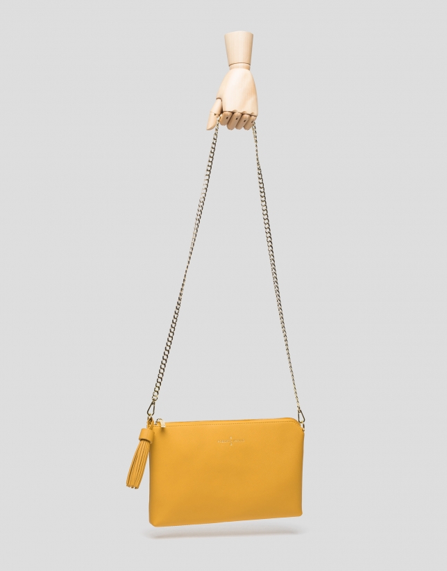 Mustard Lisa Saffiano clutch bag