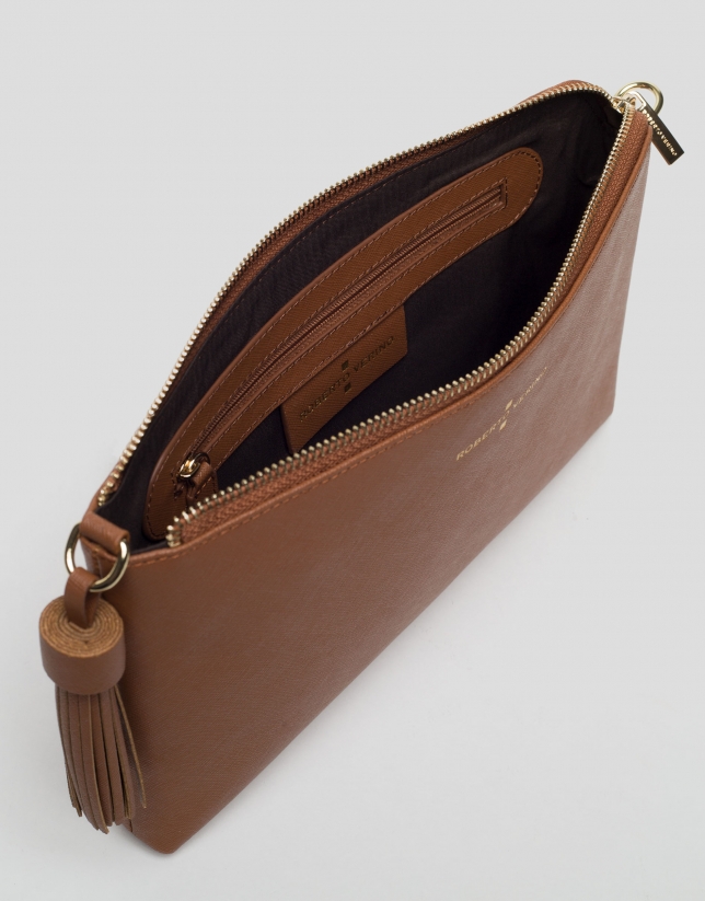 Brown Lisa Saffiano clutch bag